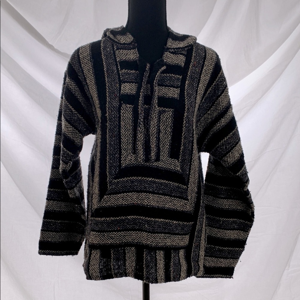 Striped Black and Gray Pullover Hoodie